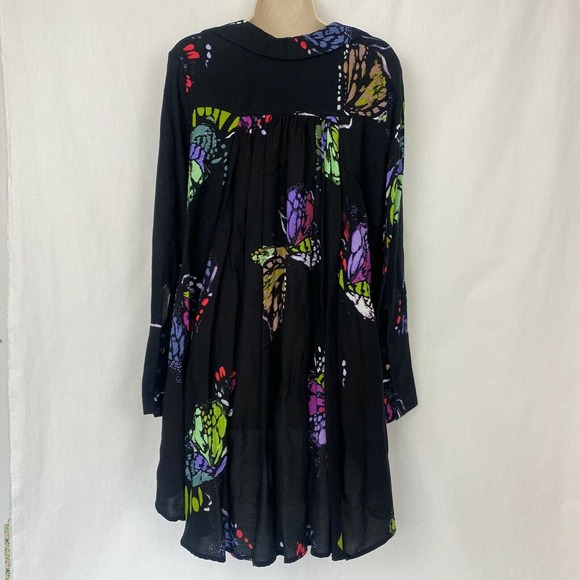 Free People Field Of Butterflies Tunic Top XS Womens Black Swing Flowy Oversized - Picture 7 of 12